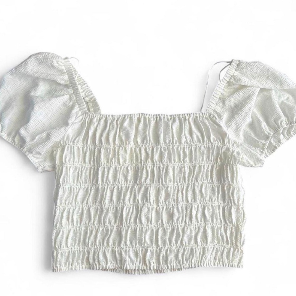 Elegant White Smocked Women's Top